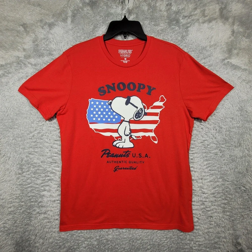 Peanuts Snoopy USA Graphic‎ Shirt Mens Medium Red Cotton Blend Patriotic